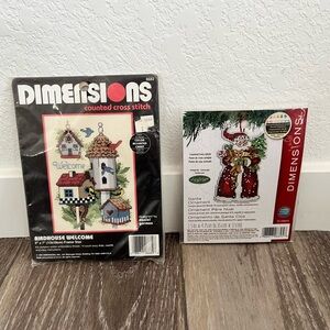 Dimensions Set Of 2 Counted Cross Stitch Kits - Birdhouse Welcome/Santa Ornament